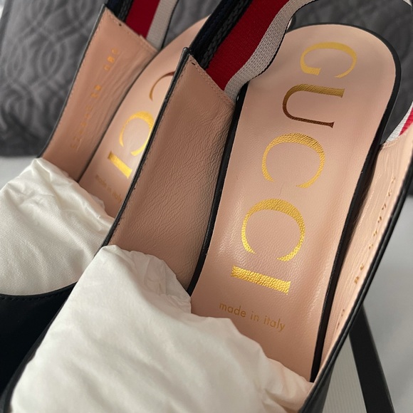 Gucci Sylvia web leather sling back pumps NEW! - Picture 6 of 8